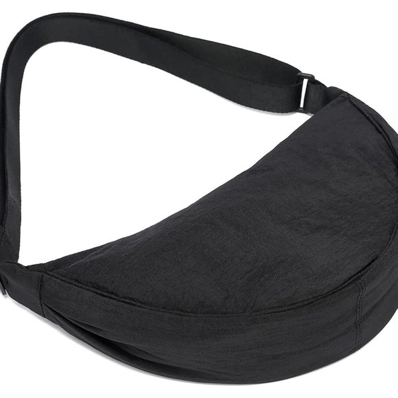 Women Men Black Small Sling Crossbody Bag with Half Moon Shape - Picture 5 of 11